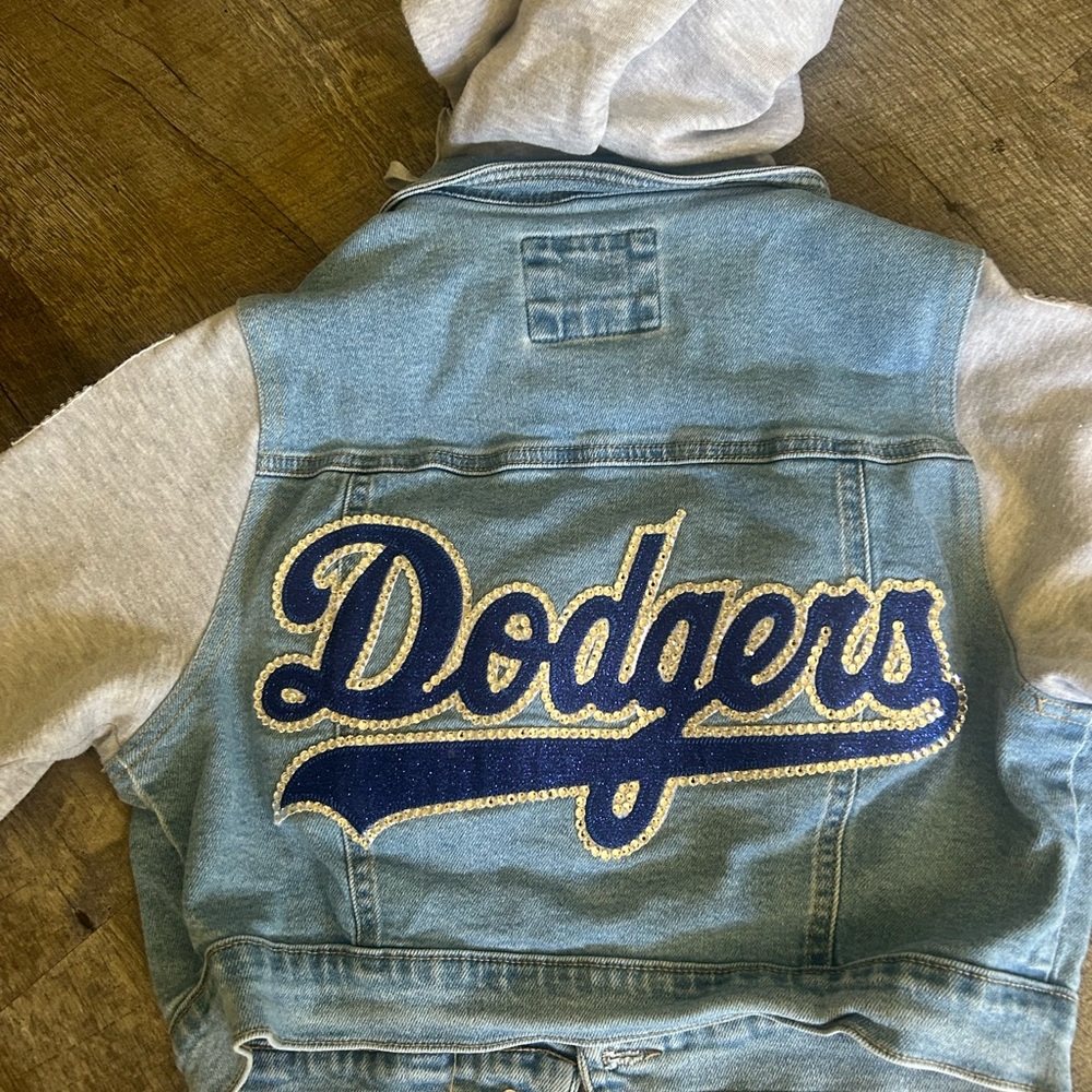 Dodgers Denim & Gray Hooded women Jacket
